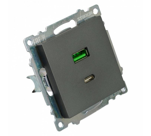 Розетка 2хUSB type A и C без рамки Stekker Катрин 50052