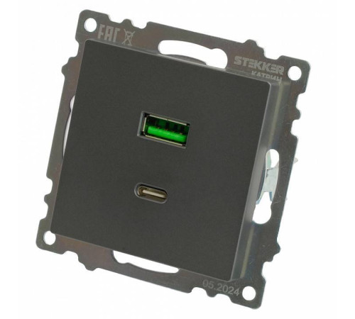 Розетка 2хUSB type A и C без рамки Stekker Катрин 50052