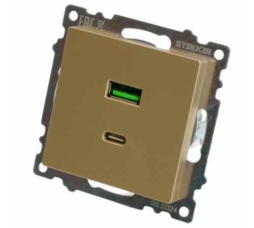Розетка 2хUSB type A и C без рамки Stekker Катрин 50053