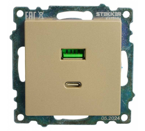 Розетка 2хUSB type A и C без рамки Stekker Катрин 50053