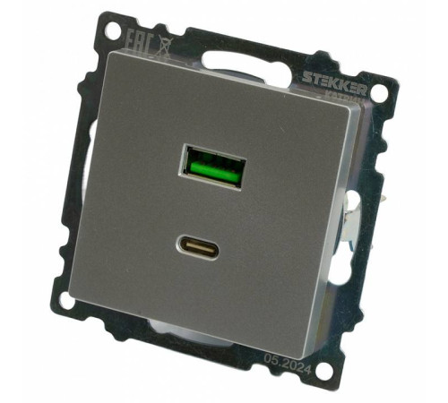 Розетка 2хUSB type A и C без рамки Stekker Катрин 50054