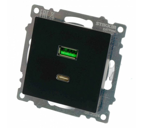 Розетка 2хUSB type A и C без рамки Stekker Катрин 50055