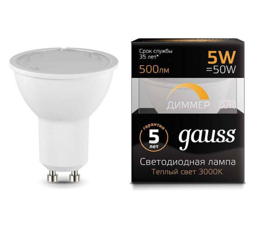 Лампа светодиодная Gauss 1015 GU10 5Вт 3000K 101506105-D