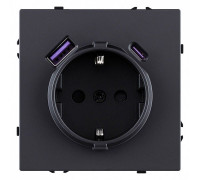 Розетка с заземлением и со шторкой и 2хUSB type A и C, без рамки Kollinger Eclipse EC-016BK