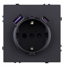 Розетка с заземлением и со шторкой и 2хUSB type A и C, без рамки Kollinger Eclipse EC-016BK