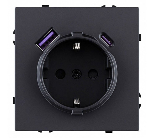 Розетка с заземлением и со шторкой и 2хUSB type A и C, без рамки Kollinger Eclipse EC-016BK