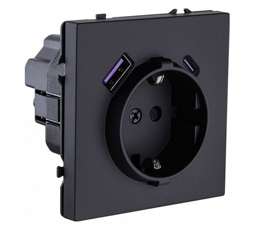 Розетка с заземлением и со шторкой и 2хUSB type A и C, без рамки Kollinger Eclipse EC-016BK