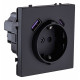Розетка с заземлением и со шторкой и 2хUSB type A и C, без рамки Kollinger Eclipse EC-016BK