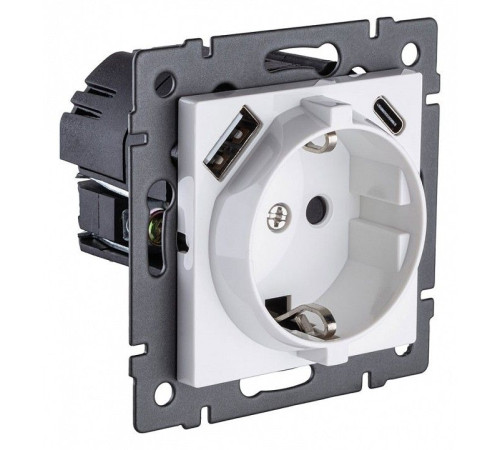 Розетка с заземлением и со шторкой и 2хUSB type A и C, без рамки Kollinger REA-004WH
