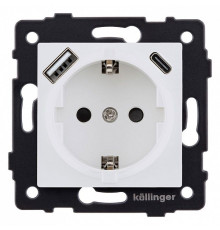 Розетка с заземлением и со шторкой и 2хUSB type A и C, без рамки Kollinger  REA-004WM