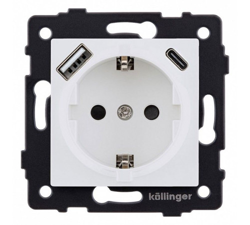 Розетка с заземлением и со шторкой и 2хUSB type A и C, без рамки Kollinger REA-004WM