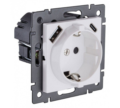 Розетка с заземлением и со шторкой и 2хUSB type A и C, без рамки Kollinger REA-004WM