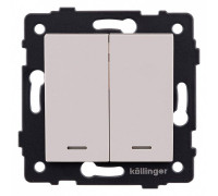 Выключатель двухклавишный с подсветкой без рамки Kollinger  REA-S-008CM
