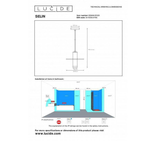 Подвесной светильник Lucide Selin 03444/01/31