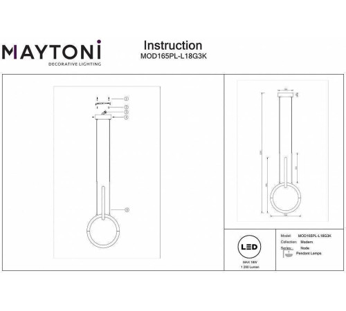Подвесной светильник Maytoni Node MOD165PL-L18G3K