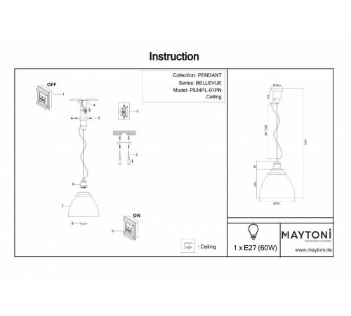 Подвесной светильник Maytoni Bellevue P534PL-01B