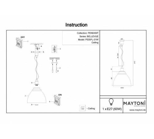 Подвесной светильник Maytoni Bellevue P535PL-01W