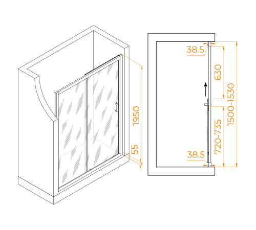 Душевая дверь RGW Passage PA-016 1500 мм прозрачное стекло хром 350801615-11