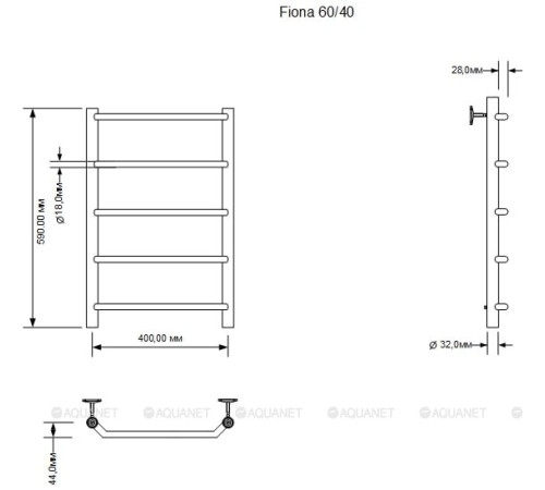 Полотенцесушитель водяной Aquanet Fiona 60х40 см 00266735
