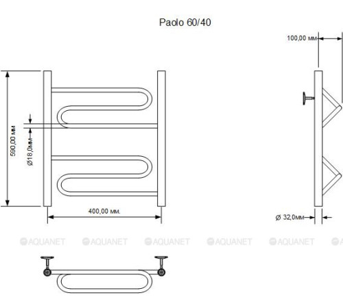 Полотенцесушитель водяной Aquanet Paolo 60х40 см 00266731
