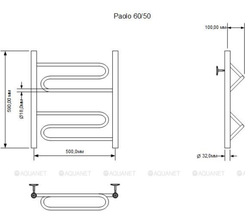 Полотенцесушитель водяной Aquanet Paolo 60х50 см 00266732
