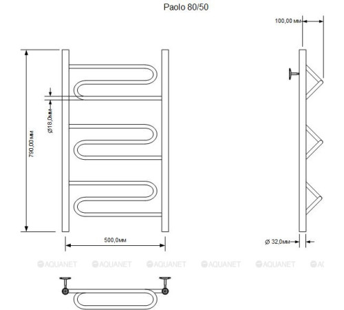 Полотенцесушитель водяной Aquanet Paolo 80х50 см 00266733