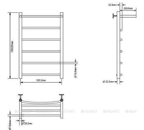 Полотенцесушитель водяной с полкой Aquanet Romeo 80х50 см 00266729