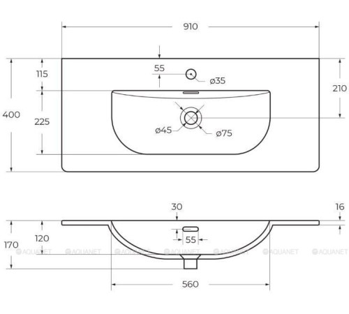 Раковина керамическая BelBagno 90 см BB-8099-3-90