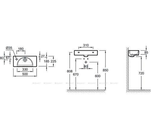 Раковина Jacob Delafon Odeon Rive Gauche 50 см отверстие слева EGO112-55-00