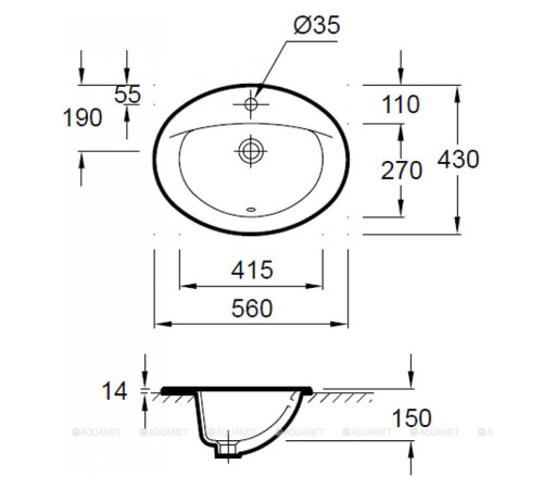 Раковина встраиваемая Jacob Delafon Odeon/Patio 56х43 см белый E4155-00