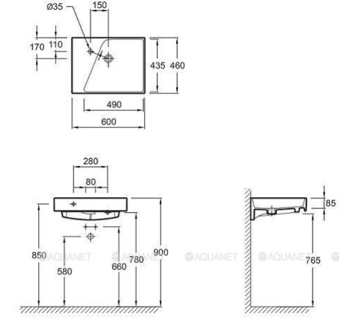 Раковина подвесная Jacob Delafon Rythmik 60х46 см для установки с тумбой EXQ112-Z-00