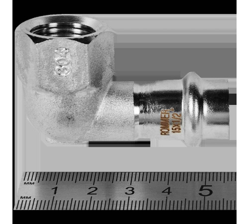 Угольник-переходник 90° ROMMER нержавеющая сталь 15 мм x 1/2 ВР RSS-0009-001512