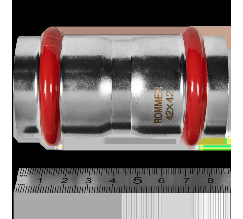 Муфта равнопроходная ROMMER пресс 42 мм нержавеющая сталь RSS-0017-000042