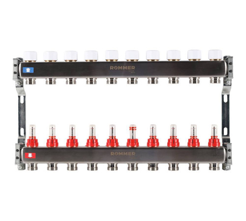 Коллекторная группа из нержавеющей стали с расходомерами ROMMER 10 выходов RMS-1200-000010
