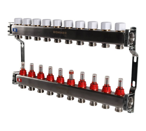 Коллекторная группа из нержавеющей стали с расходомерами ROMMER 10 выходов RMS-1200-000010