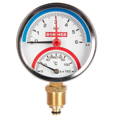 Термоманометр радиальный ROMMER 80 мм 1/2 6 бар с запорным клапаном RIM-0006-800615