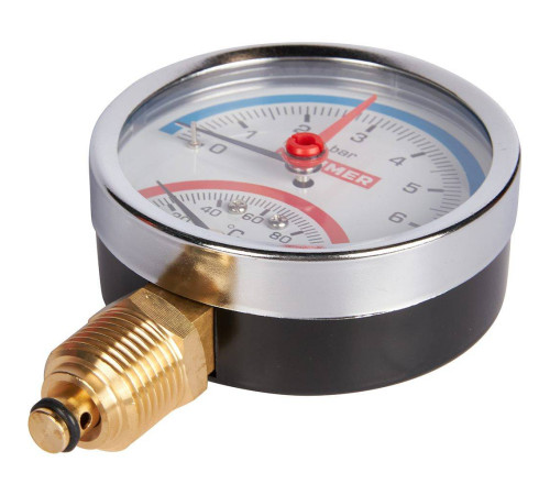 Термоманометр радиальный ROMMER 80 мм 1/2 6 бар с запорным клапаном RIM-0006-800615