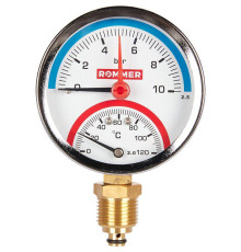 Термоманометр радиальный ROMMER 80 мм 1/2 10 бар с запорным клапаном RIM-0006-801015
