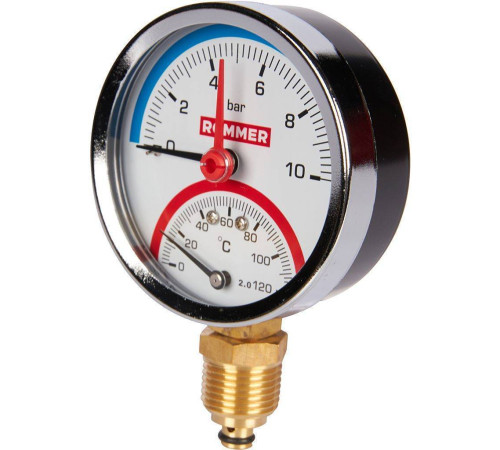 Термоманометр радиальный ROMMER 80 мм 1/2 10 бар с запорным клапаном RIM-0006-801015