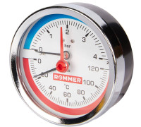 Термоманометр аксиальный ROMMER 80 мм 120 °C 4 бар с запорным клапаном 1/2 RIM-0005-800415