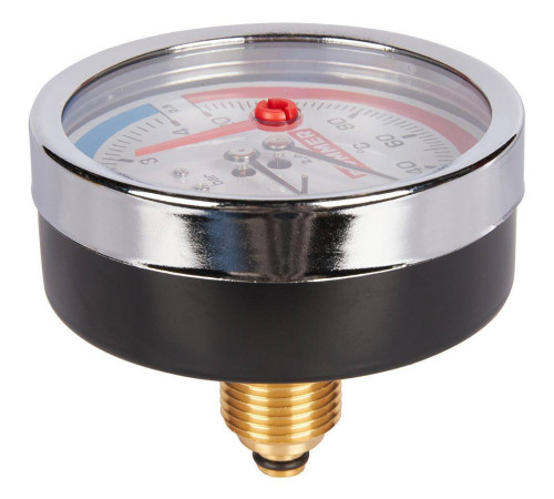 Термоманометр аксиальный ROMMER 80 мм 120 °C 4 бар с запорным клапаном 1/2 RIM-0005-800415