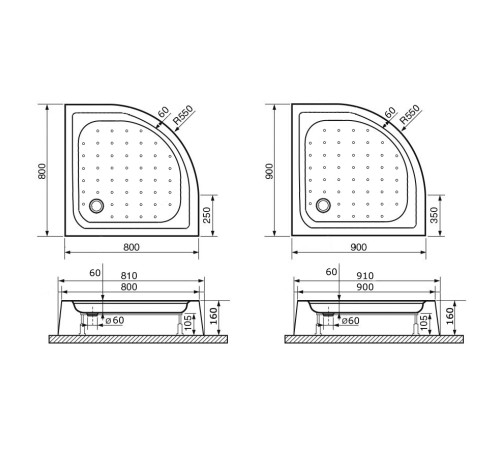Душевой поддон полукруглый RGW LUX/TN-P 900x900 мм акрил 16180499-41