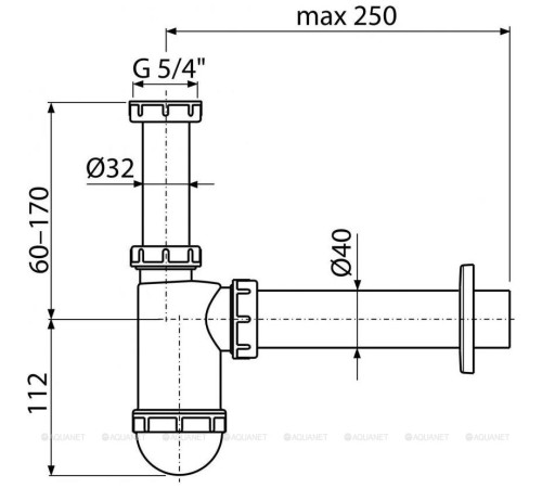 Сифон для умывальника AlcaPlast Ø40 мм с накидной гайкой 5/4 A43