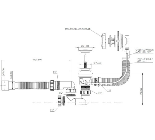 Слив-перелив полуавтоматический для ванны Aquanet Round 80-130 см хром 00339430