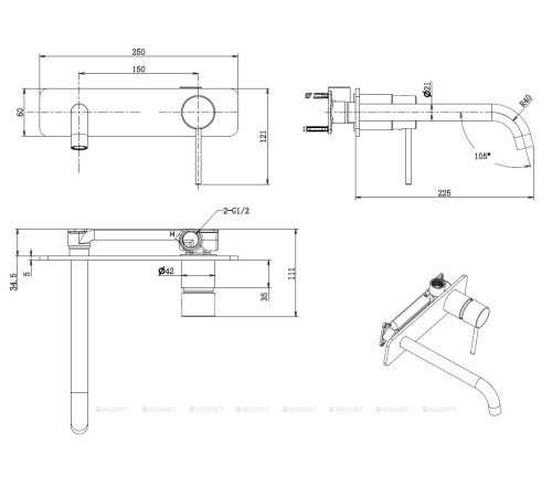 Смеситель для раковины Allen Brau Glority встраиваемый излив 220 мм черный матовый 5.51004-31