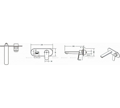 Внешняя часть встраиваемого смесителя для раковины Bravat Rhein хром P8429564CP-ENG