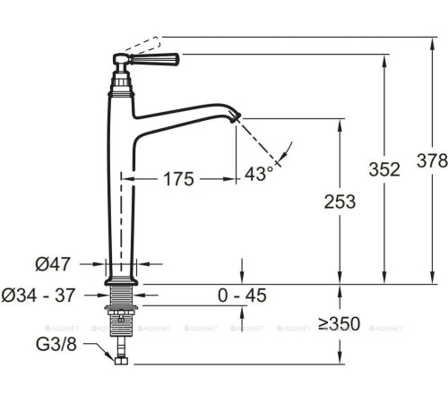 Смеситель для раковины высокий Jacob Delafon Cleo 1889 без донного клапана хром E24309-CP