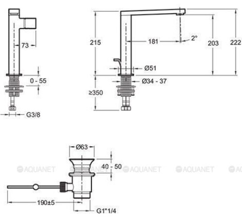 Смеситель для раковины высокий Jacob Delafon Composed с донным клапаном титан E73159-TT