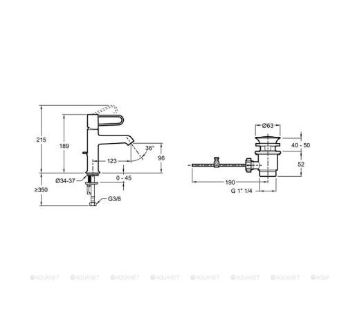 Смеситель для раковины Jacob Delafon Odeon Rive Gauche с донным клапаном E21028-BL-BL черный