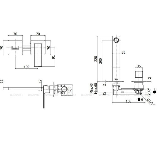 Смеситель для раковины встраиваемый Paffoni ELLE накладки 70x70 мм излив 200 мм хром EL105CR70
